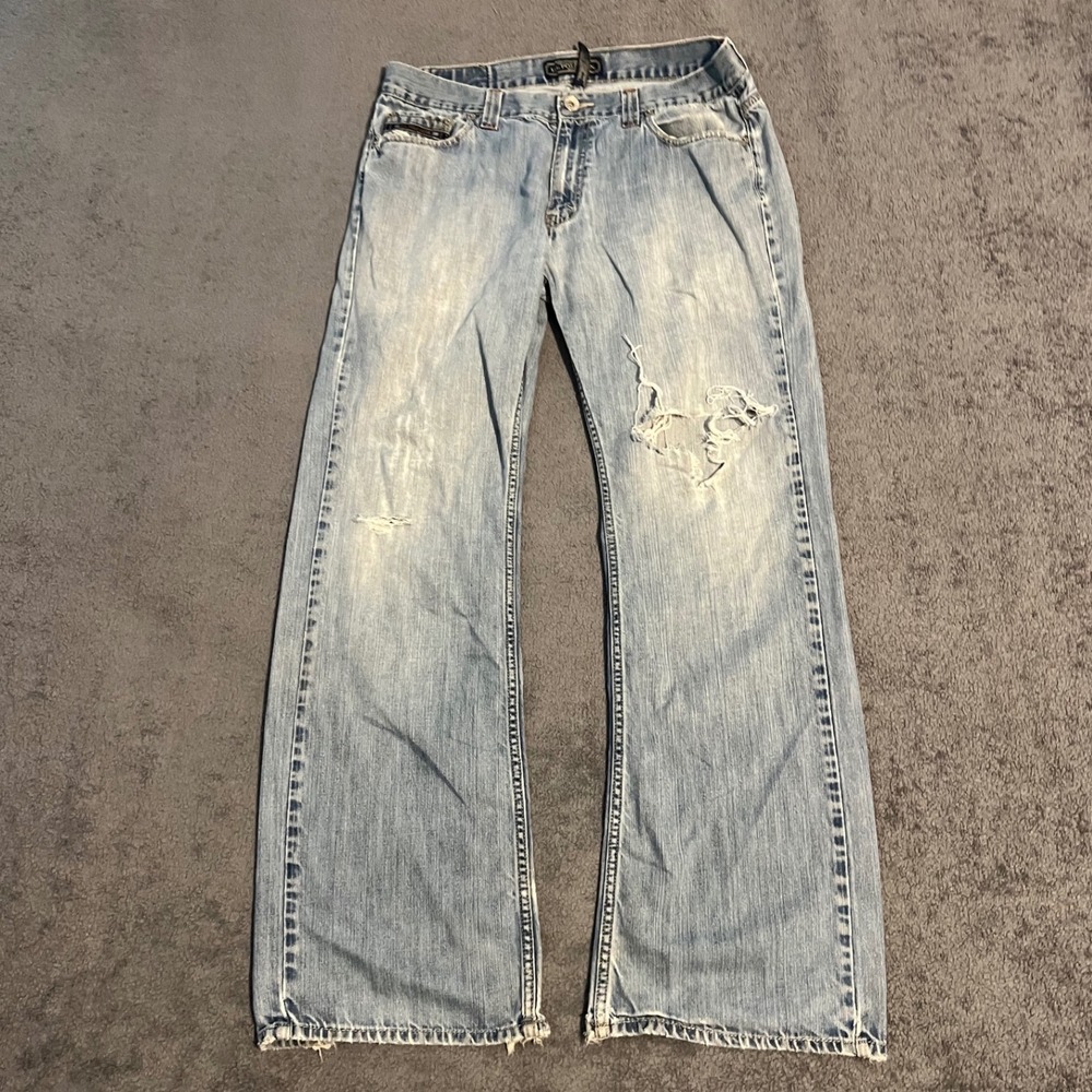 Vintage Thrashed US Polo Assn Mens Loose Fit Wide Leg Jeans Light Wash 36x32
